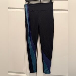 NWOT- Lanston Sport Black Leggings with Teal and Navy Side Panels